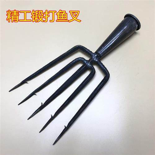 现货速发多功能锻捕鱼叉四齿实心老式铁手工大倒刺鱼叉头叉鱼插鱼