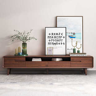 全实木电视机柜客厅家用落地新中式茶几组合小户型胡桃色现代简约