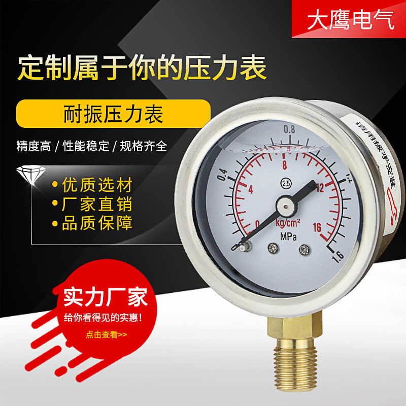 耐震压力表YN40不锈钢材质油压气压水压螺纹M10*1 NPT1/8 1/4 1分