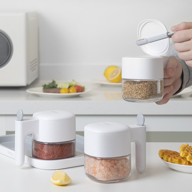 deHub厨房调料罐调料盒佐料盒收纳盒家用防潮盐罐自动开盖调料瓶
