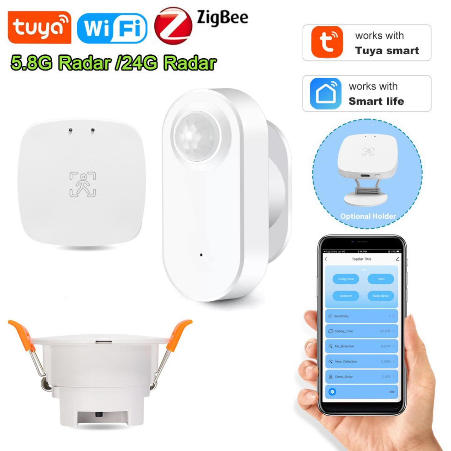 涂鸦Zigbee人体存在传感器24G毫米波雷达Wifi红外PIR电池HA mqtt