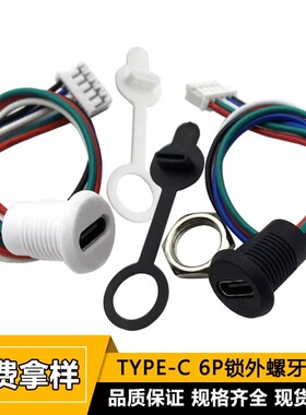 TYPE-C母座5p快充接口2PIN充电插座typec注塑带锁外螺牙连接器