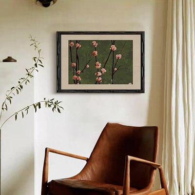 梅竹》中古风玄关装饰画高级感黑色竹节实木框新中式壁画客厅挂画