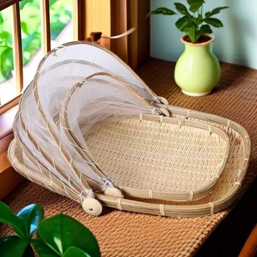 竹筐馒头筐防虫防苍蝇竹编筛子农家竹编制品椭圆簸箕晒菜神器果篮