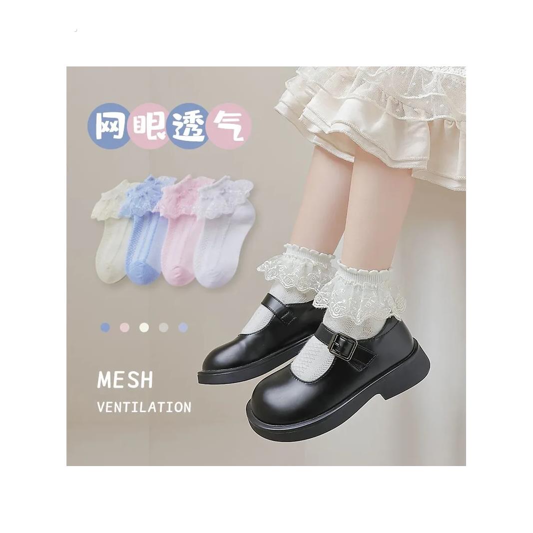 女童童袜白色儿童袜子春秋夏季薄款网眼蕾丝花边宝宝舞蹈表演棉袜