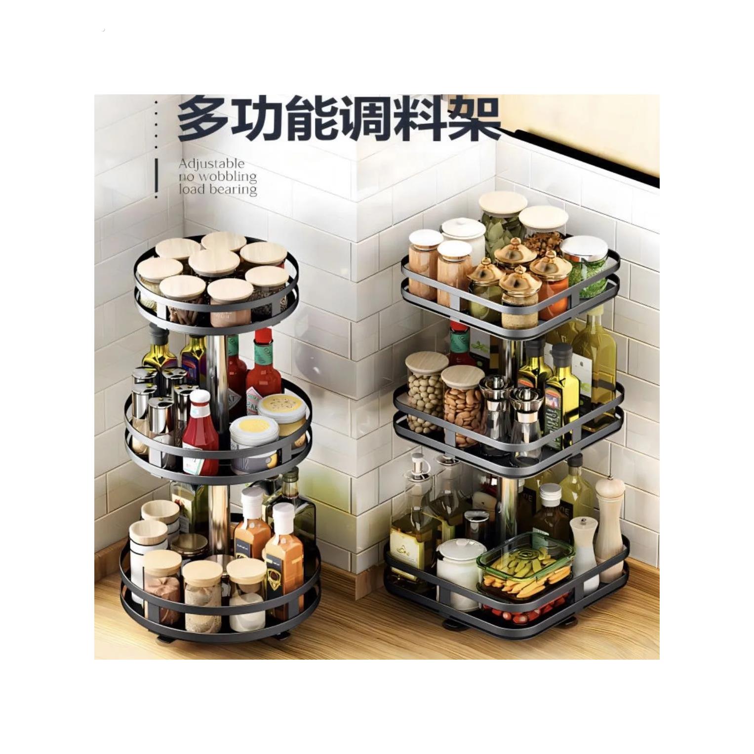 旋转调料盘锅架置物收纳架三角转角厨房用品多层橱柜台面可移动架