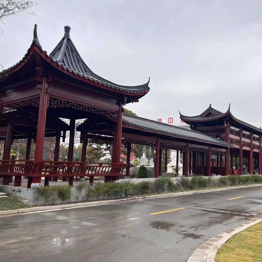 户外防腐木长廊文化走廊菠萝格凉亭仿古庭院连廊实木廊架别墅亭子