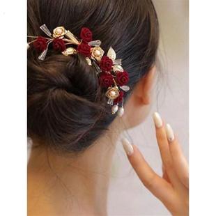 喜婆婆头上戴的花女士盘头花喜婆婆头饰高端结婚妈妈盘头发饰发簪