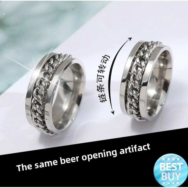 啤酒开瓶器环打开啤酒瓶盖可旋转环可旋转钛钢黑人男子在潮流