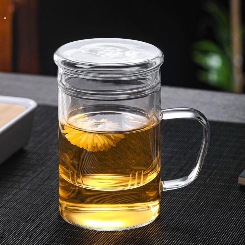 双层玻璃杯把手隔热高档男士水杯大容量杯泡茶杯子便携茶水分离