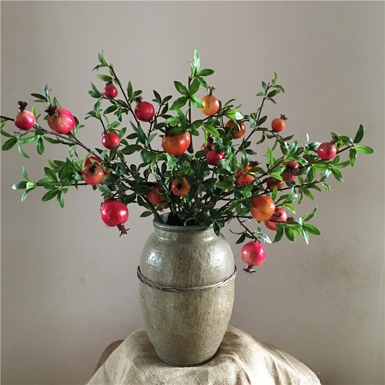 仿真假石榴果树长枝干花摆件中式插花客厅落地装饰品多子多福仿真