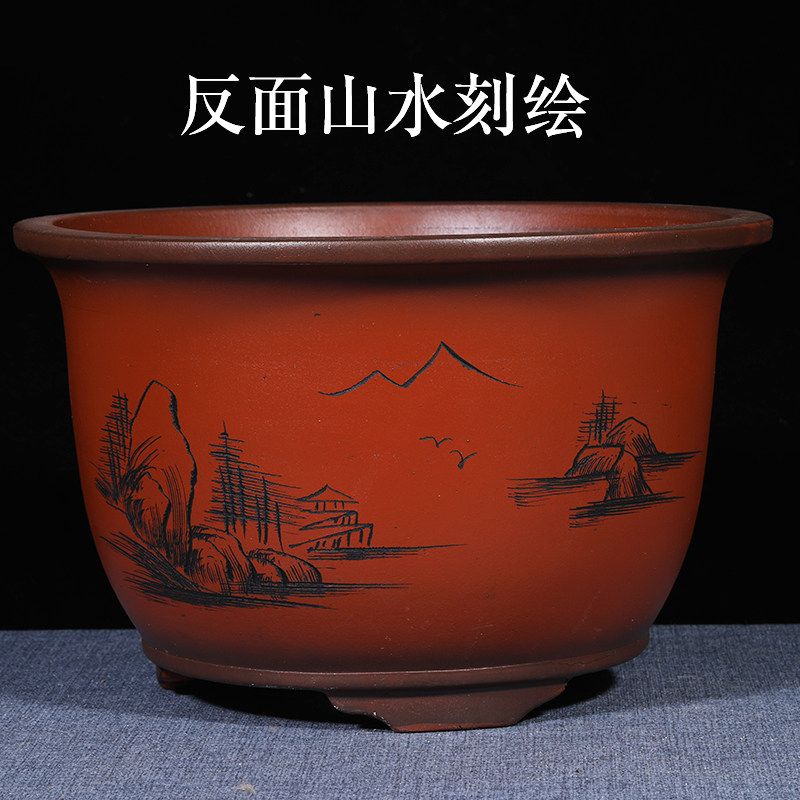 宜兴紫砂花盆大号绿萝花盆大口径种树特大号陶瓷花盆之满