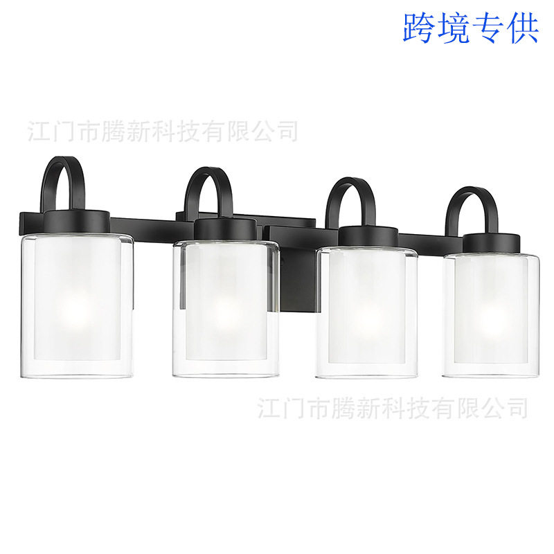黑色4头双层玻璃灯罩浴室镜前灯(针对北美跨境平台卖家)