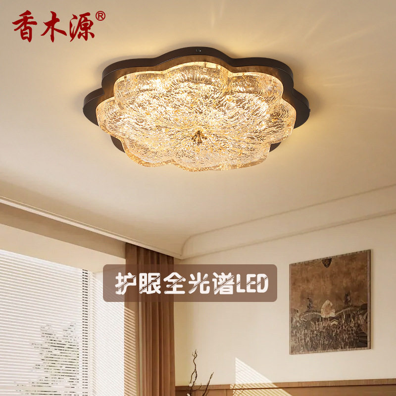 中古风金箔花形卧室吸顶灯轻奢