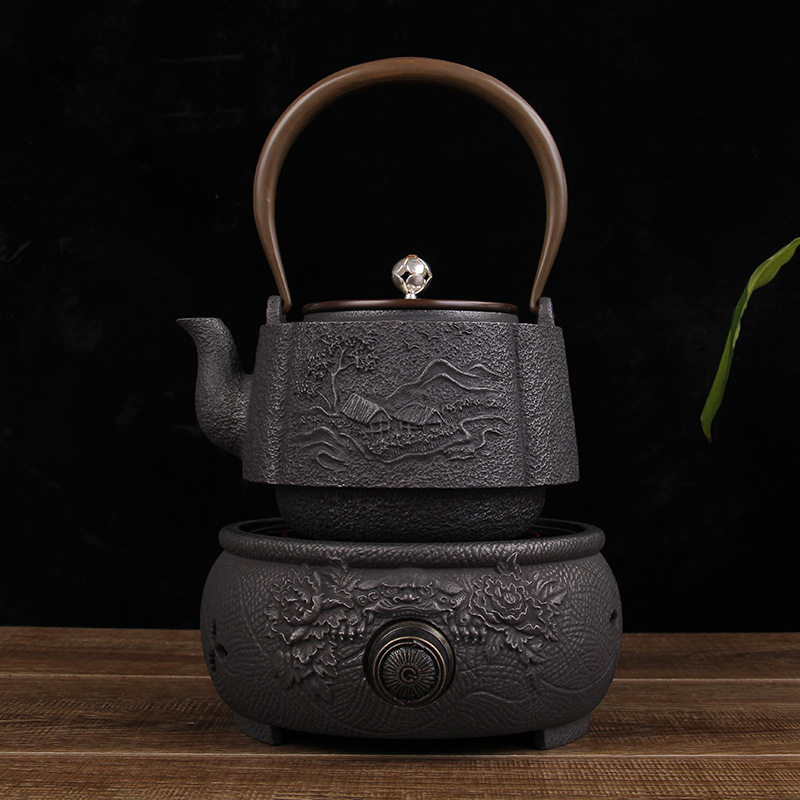 蜡模手工铸铁壶【四环远山】无涂层养生壶南部铁瓶老铁壶煮茶烧水