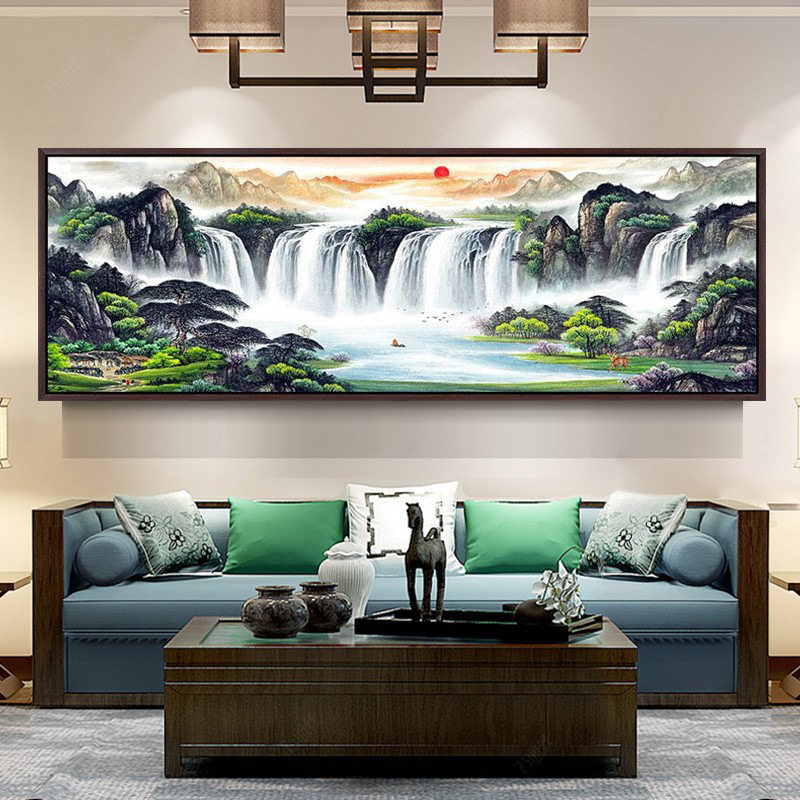 新款5D钻石画满钻客厅风景山水画贴钻十字绣流水生财点砖石秀