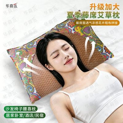 IC30华喜匠新款长方形仿藤席午睡枕头居家宿舍52*32*9cm