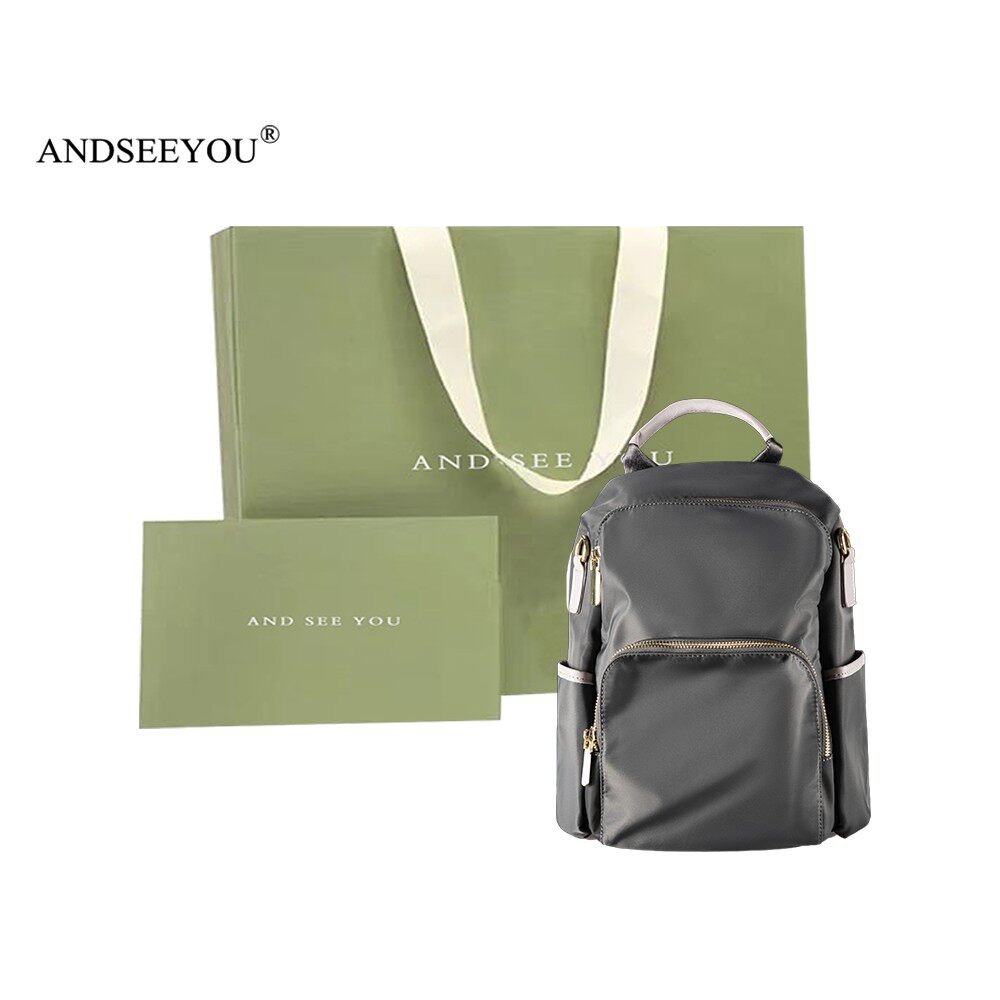 andseeyou双肩包女 轻便通勤尼龙背包旅游帆布包撞色双肩包女生包