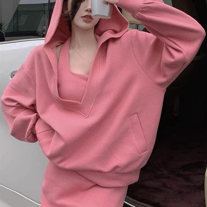 2025春季洋气休闲减龄显瘦女装时尚套装大码卫衣遮肉两件套连衣裙