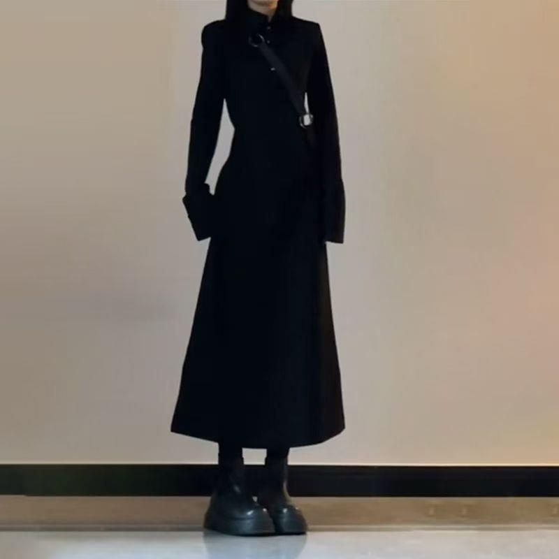 法式黑色长袖连衣裙子女2025年春季新款小个子气质高级感衬衫长裙