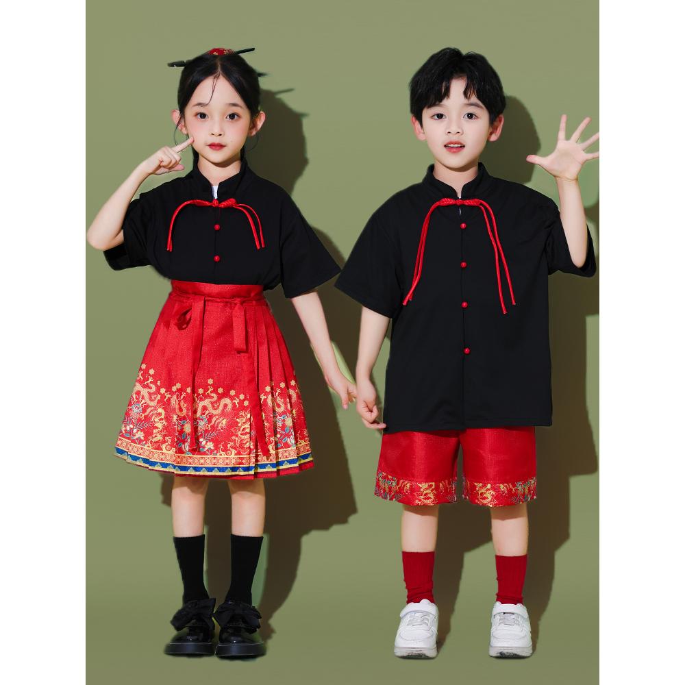 少儿街舞演出服中国风时尚汉服武术练功服小学生运动会开幕式服装