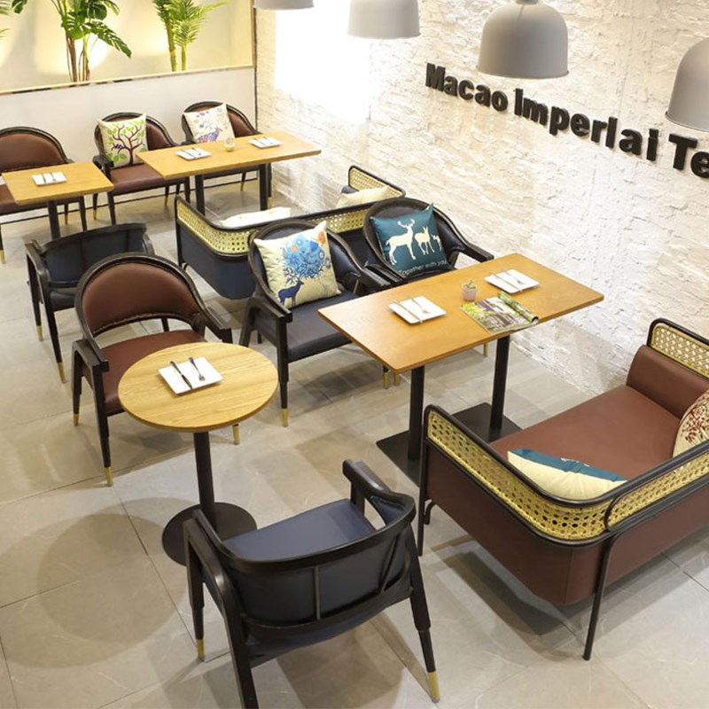 茶楼卡座沙发定制餐饮店烤肉粉面馆自助早茶餐厅火锅编藤铁艺桌椅
