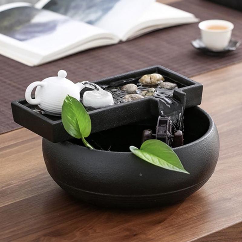茶壶喷泉流水摆件循环水客厅招财水车办公室茶桌装饰品雾化加湿器