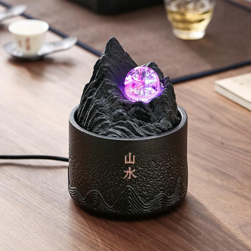 桌面小型流水摆件循环水车水晶球假山喷泉办公桌茶桌小摆件装饰品
