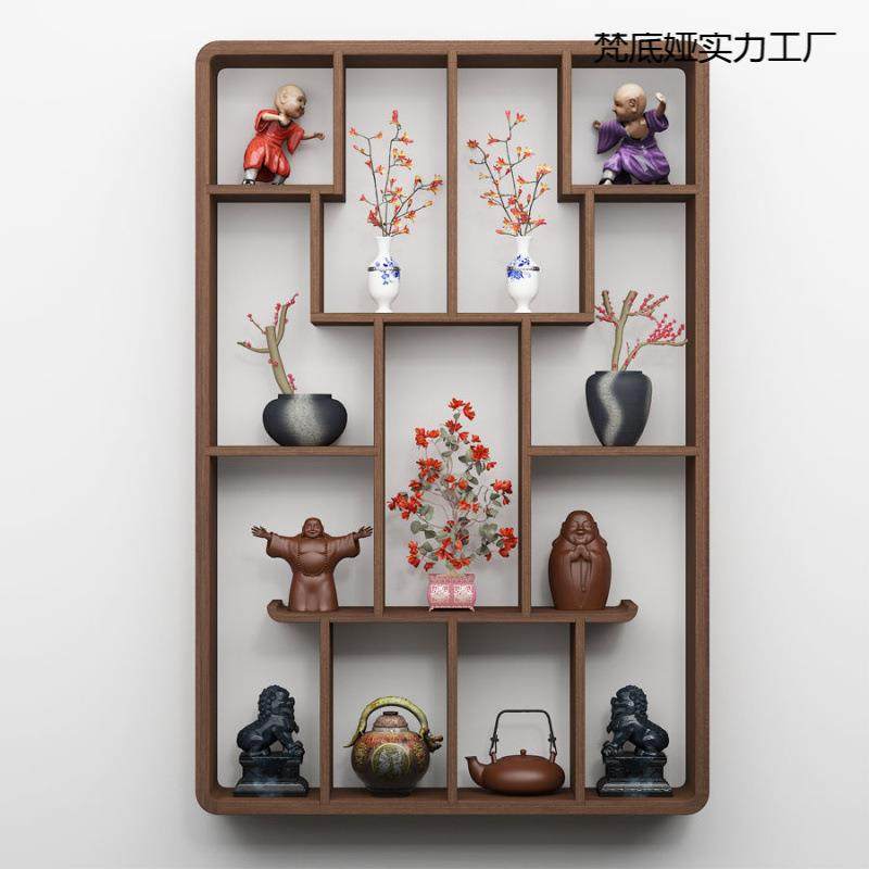 新中式实木博古架壁挂多宝阁客厅墙上置物架简约现代展示架茶架