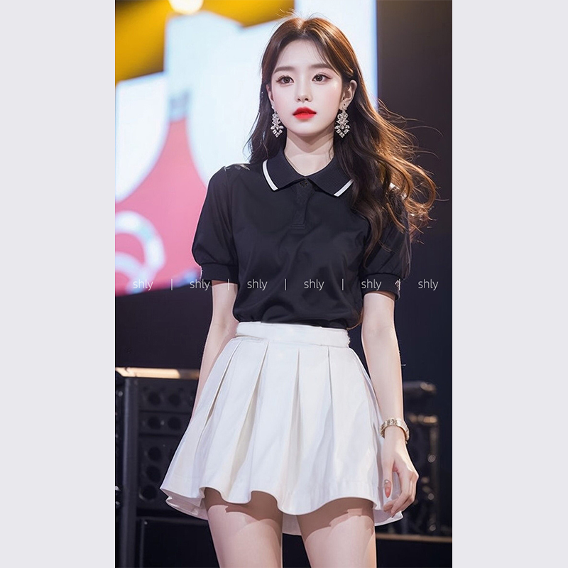 小个子夏装搭配一整套炸街减龄时尚黑色衬衫短裤套装2024新款女装