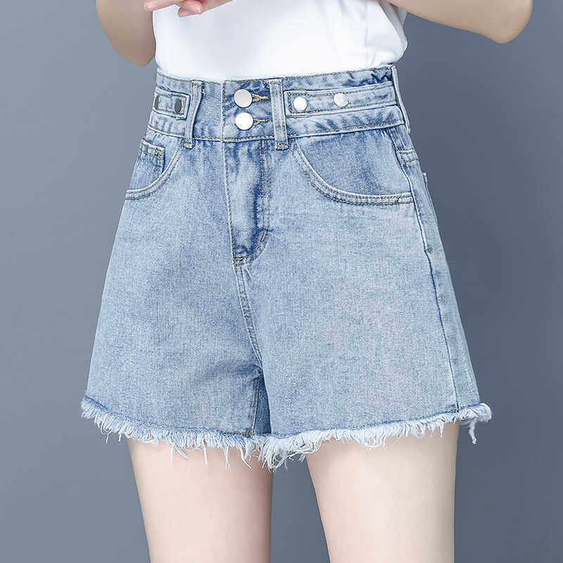 韩国毛边牛仔短裤女2024年夏天高腰显瘦宽松网红阔腿a字热裤子ins