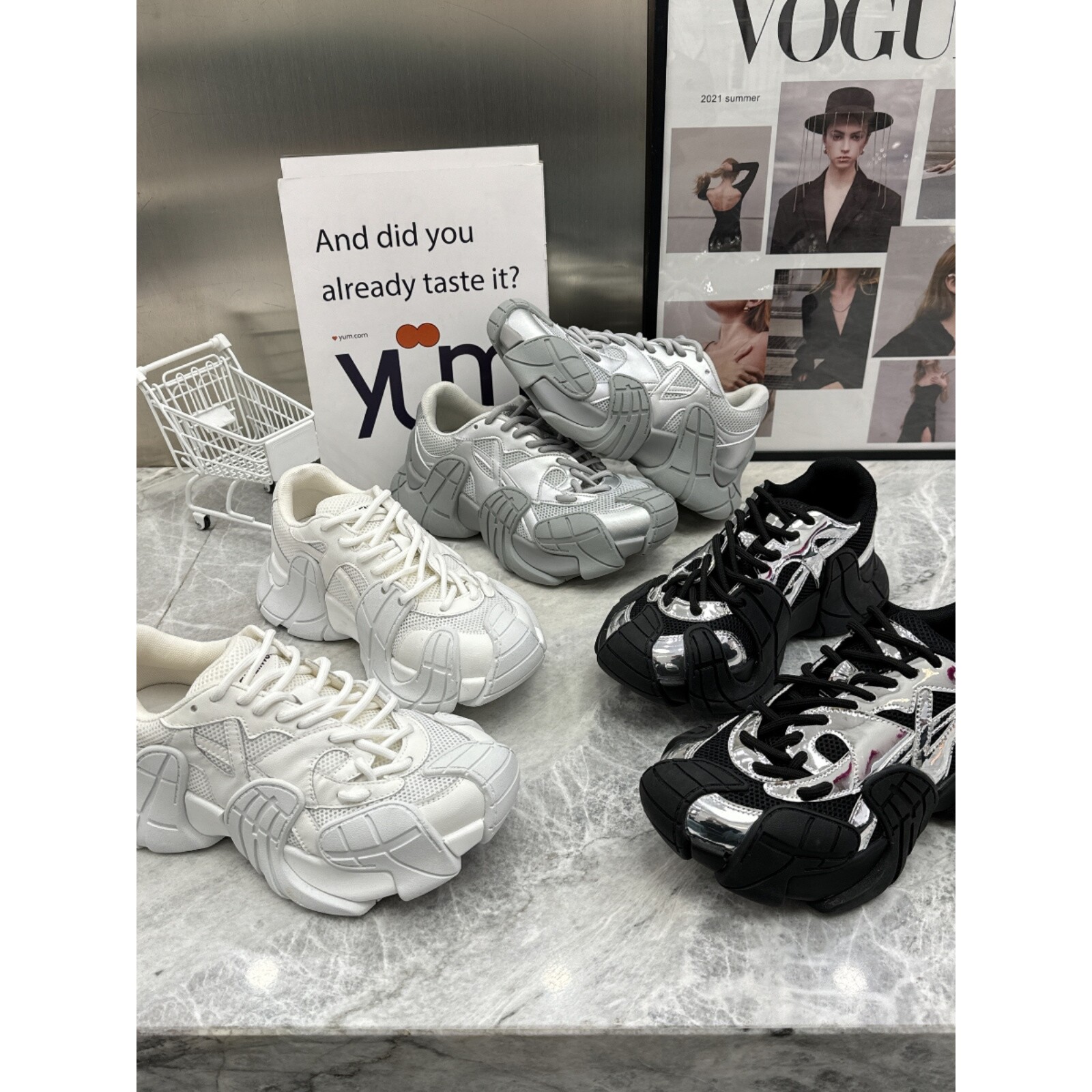 小丸子 爆款网面真皮老爹鞋女2025春夏季厚底透气百搭休闲运动鞋