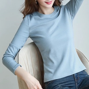 显瘦气质小众打底上衣潮 简约时尚 圆领长袖 T恤女2024春秋新款 修身