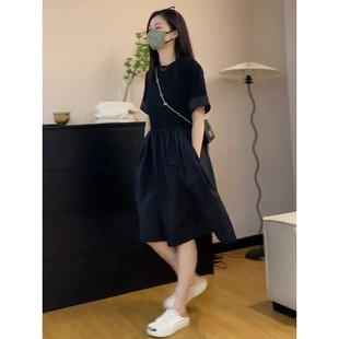 小個(gè)子甜可鹽遮肚子減齡優(yōu)雅別致學(xué)院風(fēng)黑色連衣裙女夏新款 FAshi