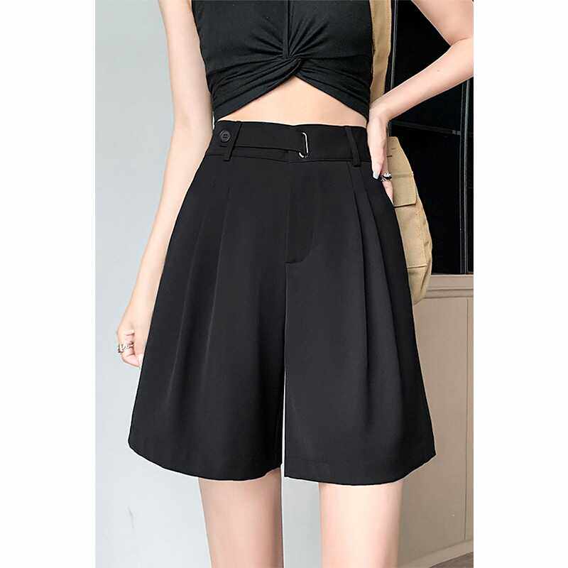 韩国黑色西装短裤女夏2024高腰显瘦宽松休闲a字阔腿小个子五分裤