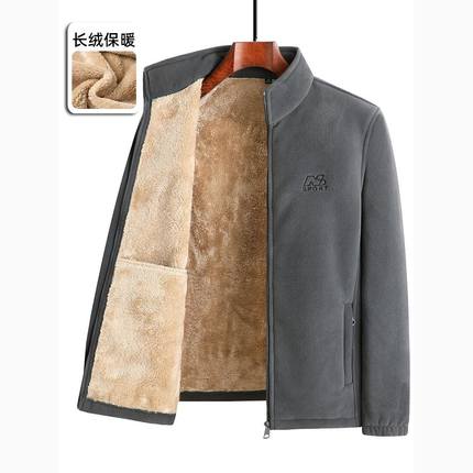 欧洲站~锁温保暖！秋冬爸爸加厚摇粒绒卫衣男加绒开衫中老年外套