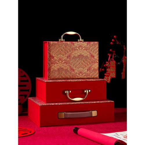 彩礼钱盒子酒红高档礼金箱聘金聘礼盒礼金盒10万20万订婚现金礼盒