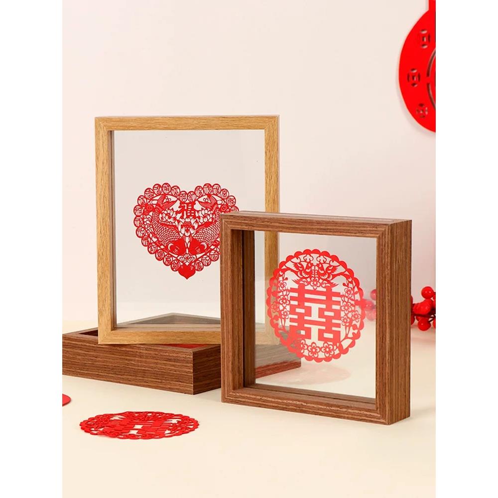 双面透明真玻璃相框A4字画书法展示喜字相框婚纱照桌7.8寸相框