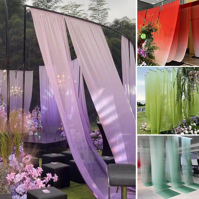 婚庆渐层纱幔婚礼渐层色悬吊式天花板半透纱书法水墨卷轴雪纺绒布