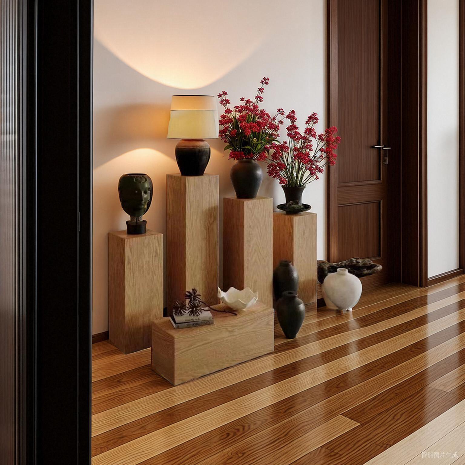 原木实木墩地台方形立柱展台展示架花店模特手办陈列柜产品展示台