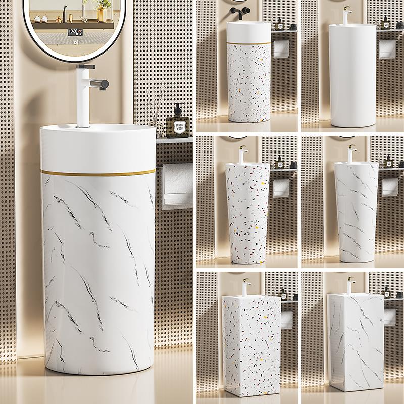 阳台立柱洗手盆陶瓷洗脸盆小户型一体盆卫生间落地式台盆彩色圆柱