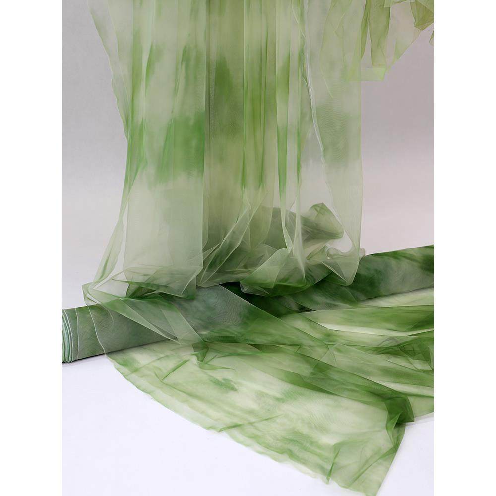 绿色纱幔水墨国风古风凉亭屋顶装饰网纱婚庆吊顶背景新中式纱布料