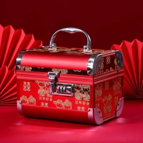 结婚三金首饰盒密码箱红色婚庆饰品收纳盒订婚提亲彩礼聘礼礼金箱
