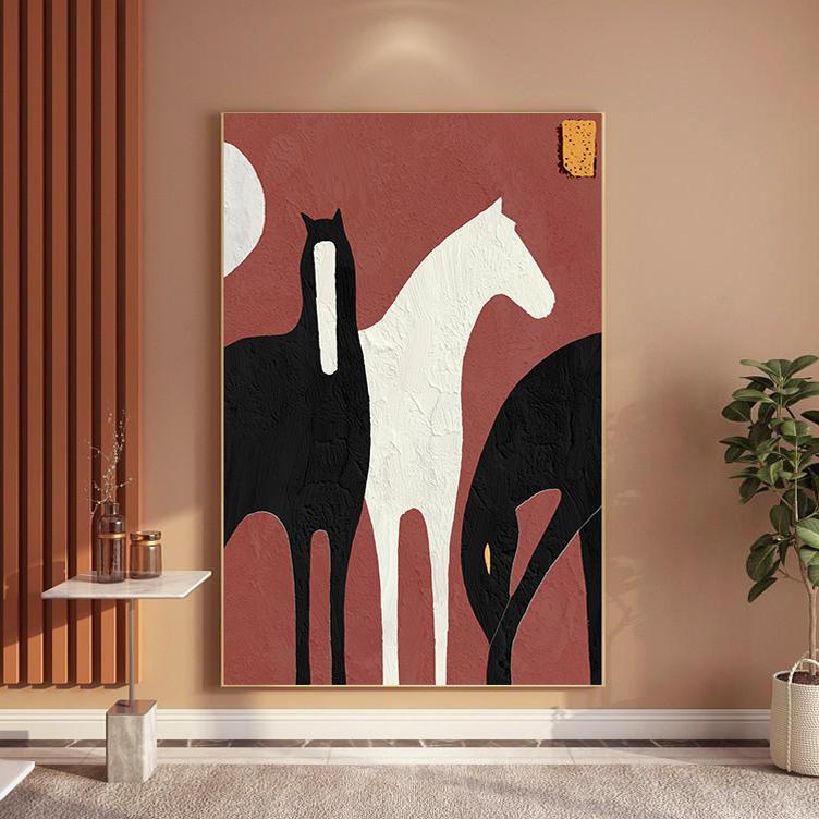 现代覆古风毕卡索抽象油画马到成功客厅玄关入户装饰画网红落地画