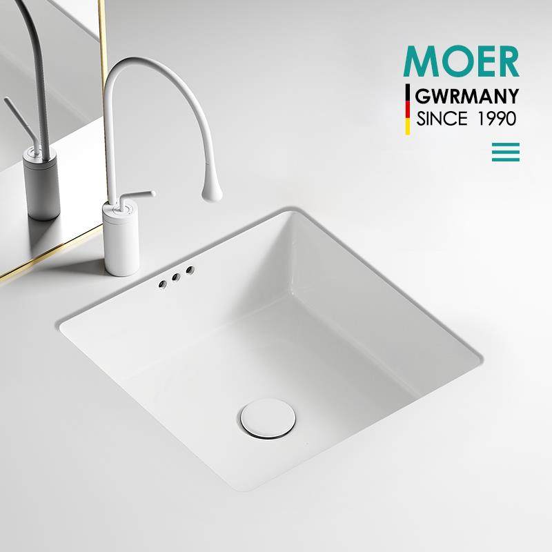 MOER正方形平底台下盆嵌入式洗手盆家用小尺寸阳台陶瓷洗脸盆单盆