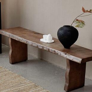 北欧实木长条凳简约餐椅子民宿长板凳子原木长凳入户中古风换鞋凳