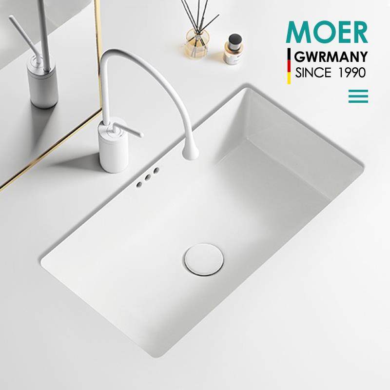 MOER陶瓷窄宽款台下盆方形阳台洗手盆洗脸盆台盆单盆卫生间嵌入式