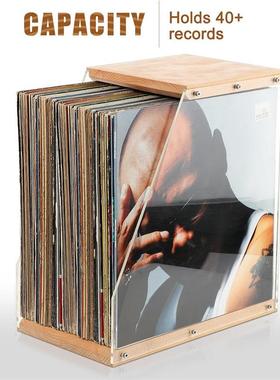 实木黑胶唱片置物架桌面摆件透明展示盒磁带CD储物箱书房收纳架