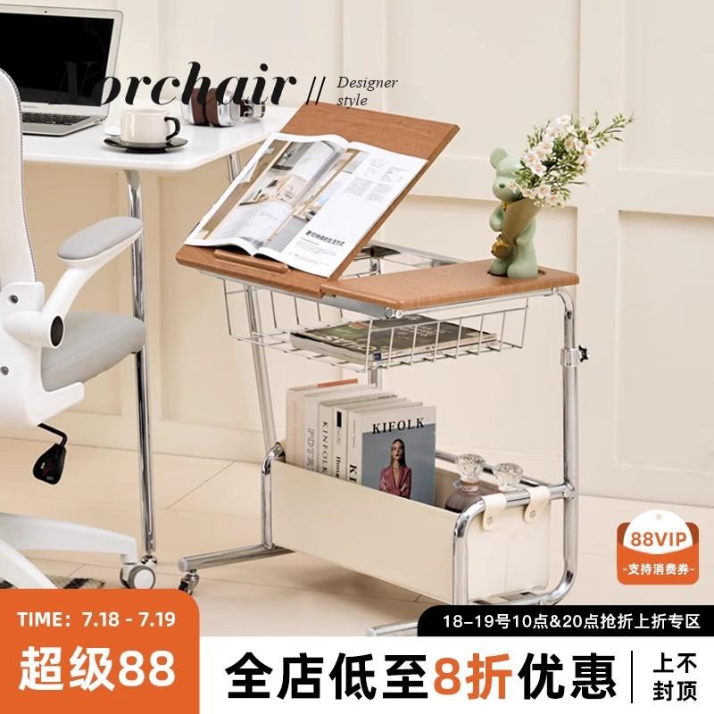 床头柜客厅可移动带灯沙发边几小户型中古风推车收纳置物收纳架