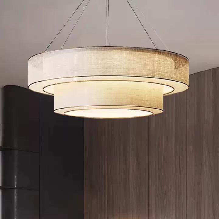 新中式圆形包厢吊灯客厅卧室书房餐厅灯中国风禅意茶室饭店布艺灯